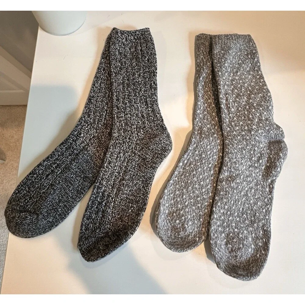 Cozy Thick Knit Boot Socks Bundle 2 Pairs Grey Marled Pattern Cabin Thermal